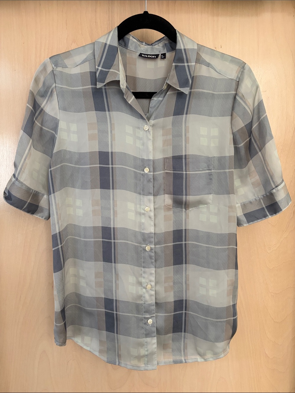 Tildon Striped Plaid Short Sleeve Top in Blue and Gray